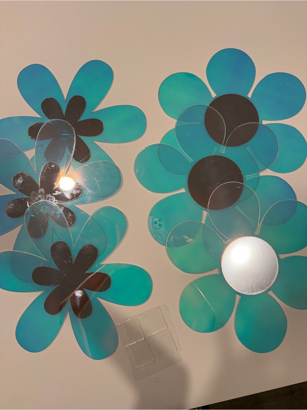 holographic flower wall mirrors – set of 6
